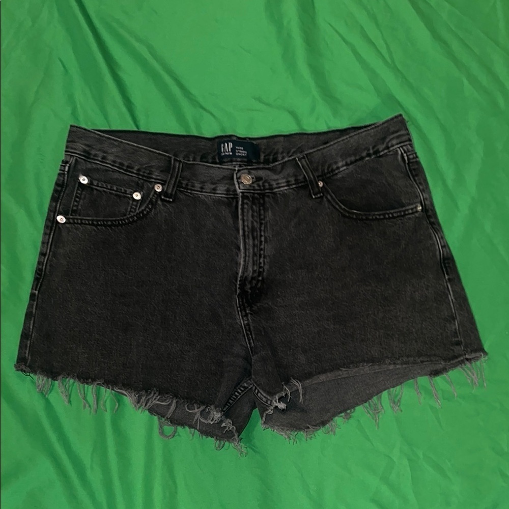 GAP Black Jean Shorts Distressed Raw Hem size 32